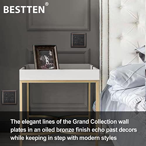 [2 Pack] Bestten Oil Rubbed Bronze Zinc Alloy 2 Gang Duplex Wall Plate, Grand Collection Decorative Metal Receptacle Outlet Cover #TOP3