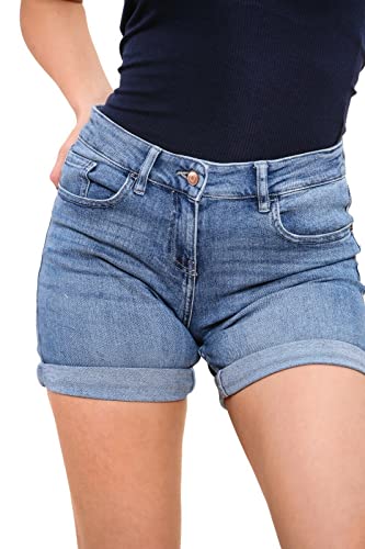 Womens Ex High Street Brand Denim Shorts Boyfriend Stretchy Mid Rise Ladies Hot Pants Size UK 8-22 (18, Blue)