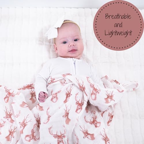 Image of LollyBanks Muslin Swaddle Blanket, 100% Cotton Cozy Baby Blankets for Boys and Girls, Soft and Breathable 47 x 47 Inches Newborn Receiving Blanket, Baby Registry Must Haves (Deer Head Print)