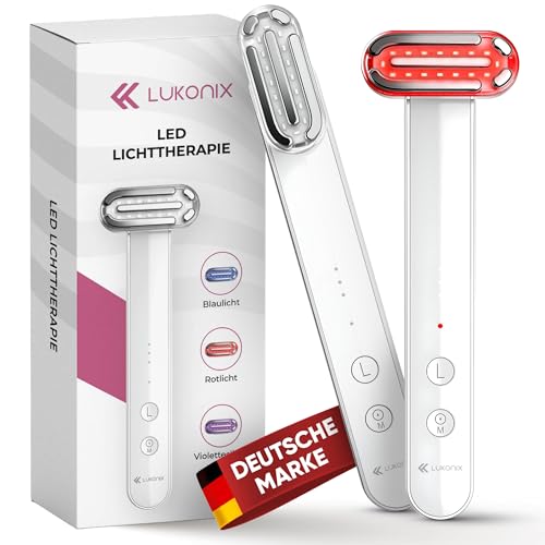 Lukonix EMS Gua Sha elektrisch Gesichtsmassagegerät gegen Falten [5-in-1 tragbar & wiederaufladbar] Guasha Rotlicht Maske Gesicht | Red Light Therapy Face Lifting Gerät mit Rot Blau- & Violettlicht