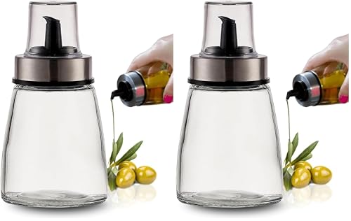 PARENCE.- Botella de aceite de 200 ml con tapón vertedor - Dispensador de vidrio y acero inoxidable - Recipiente para aceite, vinagre, salsa - 6,5x6,5x12,5 cm - Vertido preciso y sin goteo