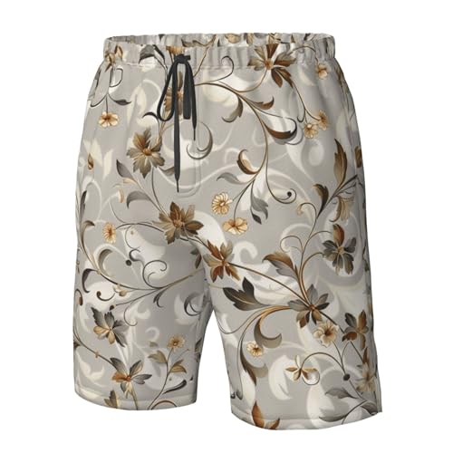Men's Quick Dry Swim Shorts Flowers Vines Leaves Natural Elegant Gray Vintage Beach Trunks with Pockets4