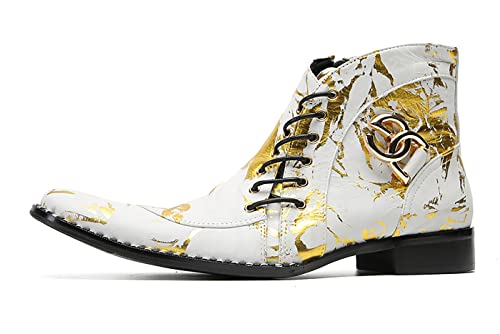 Santimon Men's Chelsea Cowboy Boots - Western Lace-Up Ankle Boots for Urban Parties/Western Weddings, Premium Leather Dress-Casual Boots with Ornamental Stitching2