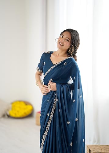 Image of Star Georgette Saree with Sequin Embroidery Work and Embroidered Blouse (Star-104)