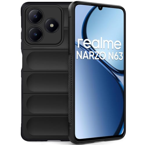 Image of TheGiftKart Liquid Silicon Back Cover Case for Realme C63 / Narzo N63 | Shockproof Military Grade Protection | Micro-Fibre Cloth On Inner Side | Built-in Anti-Slip Grip Back Cover Case (TPU, Black)