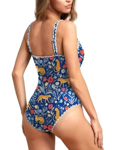 Image of Upopby Women's Vintage Padded Push up One Piece Swimsuits Tummy Control Bathing Suits Plus Size Swimwear