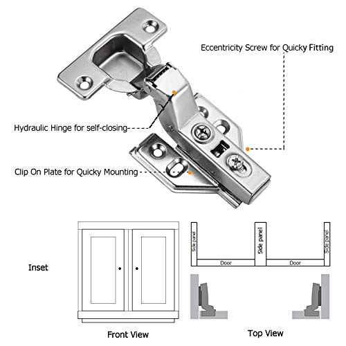 Luokim 2Pcs Frameless Cabinet Door Concealed Hinges,Soft-Close,European Inset,Nickel Plated #TOP4