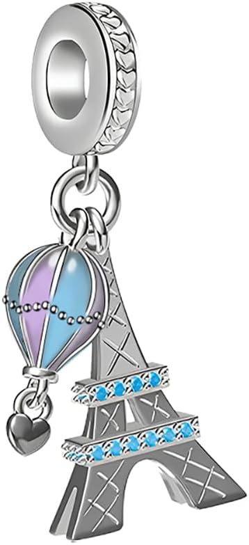 LINGDIE 925スターリングシルバーチャーム ブレスレットとネックレス用 エッフェル塔 ラッキーダングルペンダント ラインスト