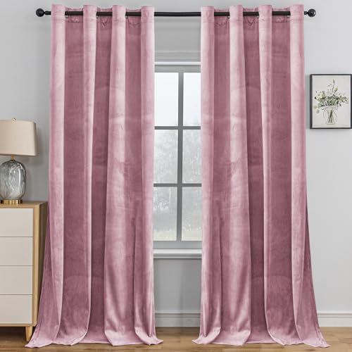 YSTELLAA Cortinas Terciopelo Opacas 2 Piezas, 117×137cm, Cortinas Termicas Aislantes Frio Y Calor, con Ojales, Cortina Acustica, Modernas, para Salon Dormitorio, Rosa