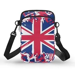 Jolamirel UK Flag Small Crossbody Bags Purses for Women, Graffiti Union Jack Flag Print Travel Cell Phone Pouch Bag Zipper Mini Shoulder Bag, Blue Red