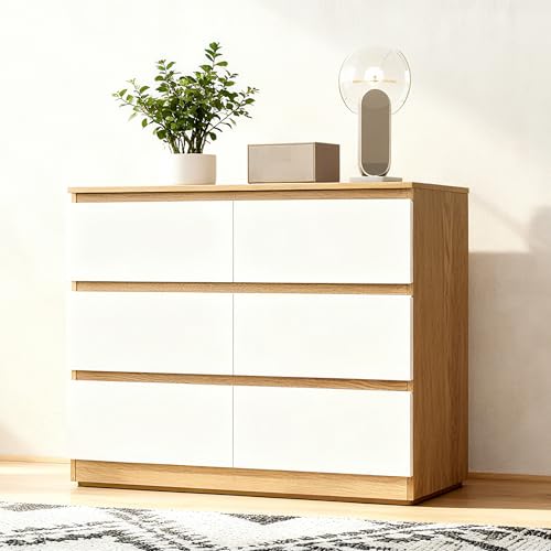 GRAVFORCE Kommode mit 6 Schubladen Sideboard mit Großer Kapazität, Holz Schubladenschrank für Schlafzimmer Wohnzimmer Flur Büro Organizer, 110x38x77 – Bild 3
