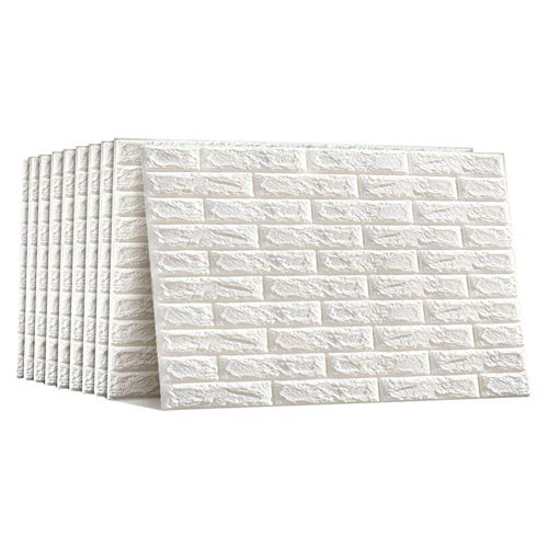 BASOYO - 5 pegatinas de pared con diseño de ladrillo en 3D, de espuma blanca, autoadhesivas, impermeables, para sala de estar, pared de la sala de la televisión y decoración del hogar Cover