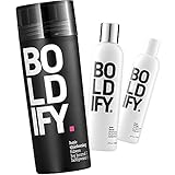 Hair Fiber (BLACK,28g) + Shampoo + Conditioner: Boldify Thicken & Nourish Bundle For Men & Women