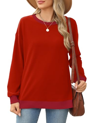 Besshopie Colorblock Sweatshirts For Women Crewneck Long Sleeve Shirts Tunic Tops For Leggings 2024 Trendy Clothes Red Xxl thumb #1
