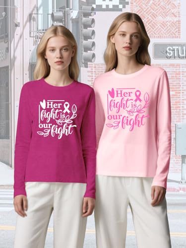 Breast Cancer Awareness Shirts for Women Pink Ribbon Long Sleeve Tshirt Inspirational Support Tee Top4