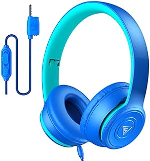 DOQAUS Kids Headphones, Toddler Headphones with 74/85/94db Volume Limited, Wired Childrens Headphones with Mic, Share Function, Gifts for Kids, Headphones for Girls Boys Travel Phone Tablet, Blue