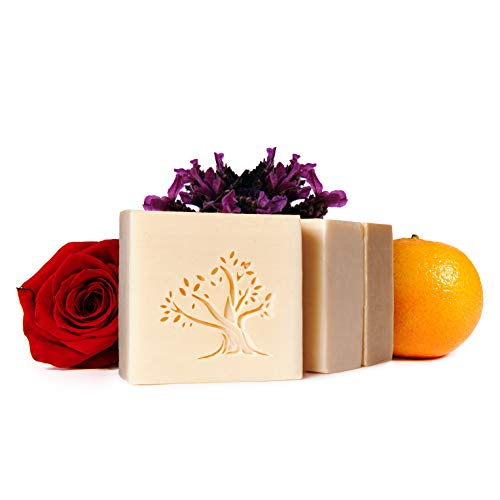 Le Joyau d’Olive - Lebanese Pure Olive Oil Soap - Natural Handmade Bars for Face & Body - 3-Pack - Lavender, Rose, Orange Blossom