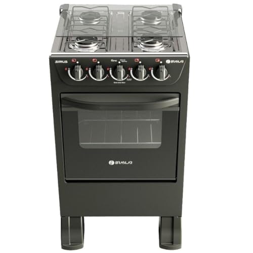 Fogão 4 Bocas a Gás Braslar New Sirius com Mesa Inox e Forno Easy-clean Preto