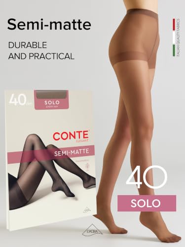 Image of Conte Solo 40 Denier Sheer Pantyhose for Women, Tights with Reinforced Toe | Sheer Stockings for Women, Semi-Matte Finish, Reinforced Panty, Lycra Fiber, Large Gusset XXL-3XL, Medias Para Mujer