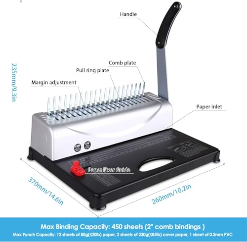 MAKEASY Comb Binding Machine - Punch 12 Sheet, Easy Punch No Jam, Heavy-Duty Metal Build, Book Binder for Office Reports & Home School Projects, Includes 100 Combs, Letter/A4/A5 Compatible by MAKEASY - Image 5