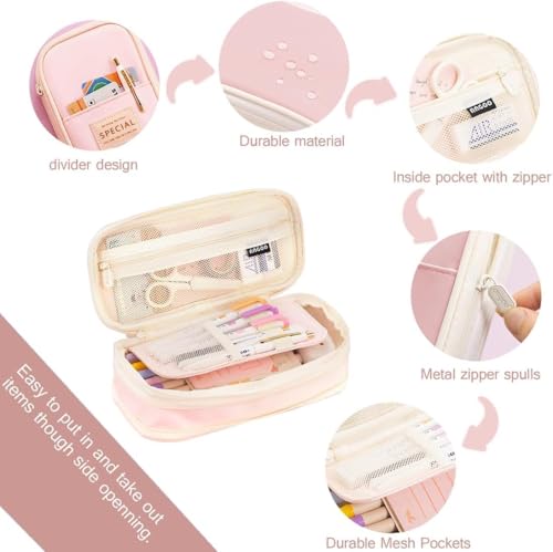 Image of Big Capacity Pencil Cases with Compartments Pencil Pouch Aesthetic for Kids Teen Students, Expendable Stationery Organizer Pen Bag for College School Office