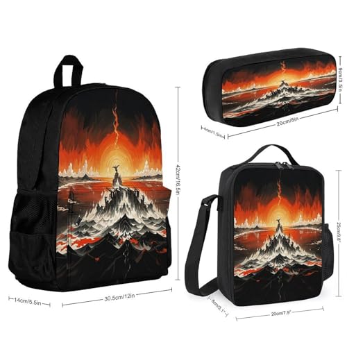 3-in-1 Backpack Combination Set Disaster Theme Print 3Pcs Backpack Sets Travel Daypack with Lunch Bag And Cosmetic Bag2