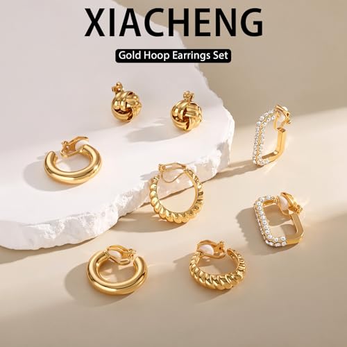 Image of Gold Clip On Hoop Earrings for Women, 18K Gold Plated Eco-Friendly Alloy Non-Pierced Ear Clips, Hypoallergenic Sustainable Fashion Jewelry for Daily & Party Wear