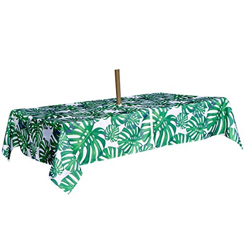 Image of EHouseHome Outdoor Indoor 60x84 inch Rectangle Tablecloth with Umbrella Hole and Zipper, Waterproof Zippered Patio Cloths, Spring /Summer Table Covers for Backyard Circular Table /BBQs /Picnic