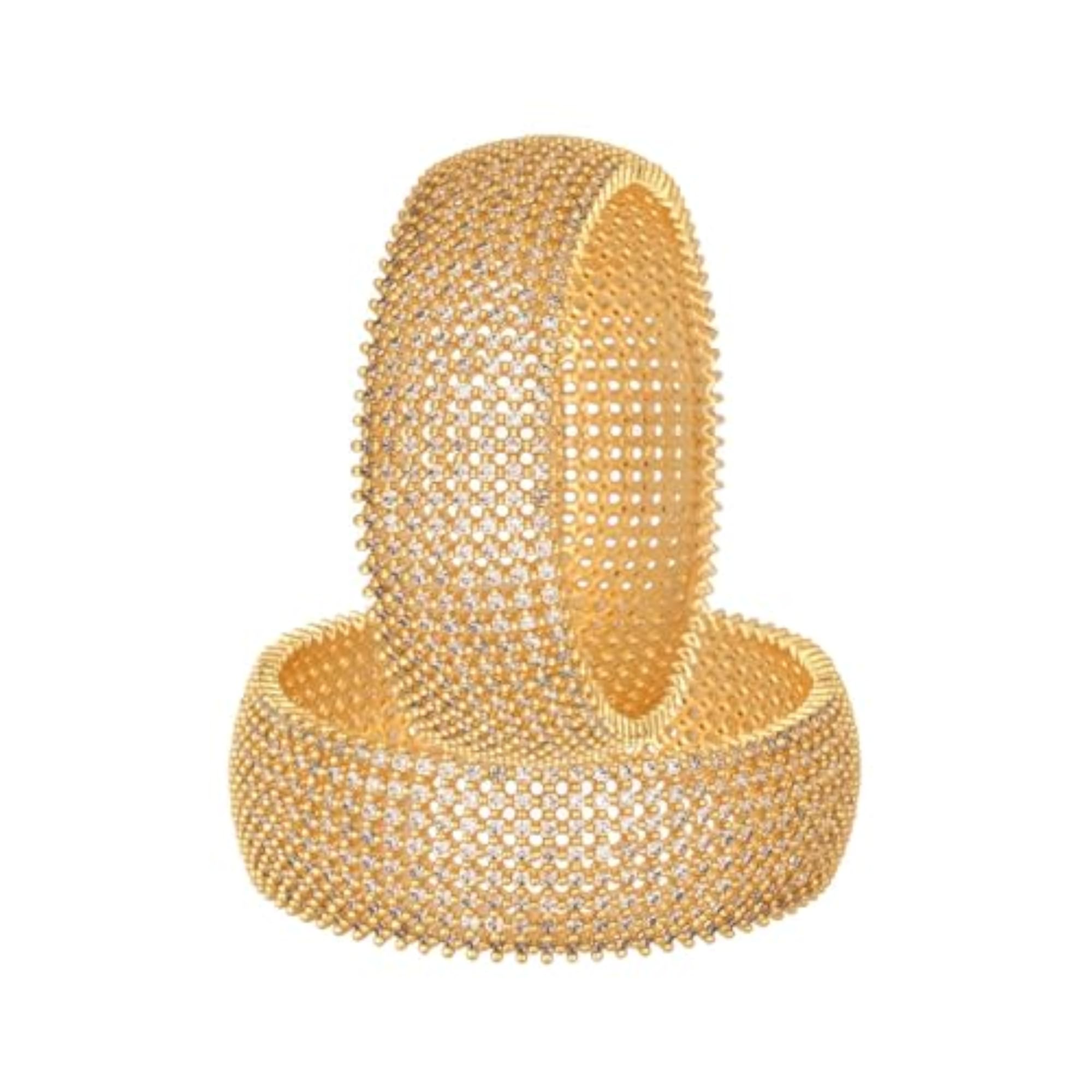 Women's Gold Plated American Diamond CZ White Traditional Kada Bangles