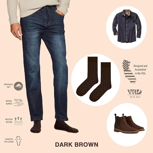 VRD Bamboo Mens Dress Socks for Men, 5-Pack, Dark Brown Crew Length Mid-Calf Socks, Mens Shoe Size 8-133
