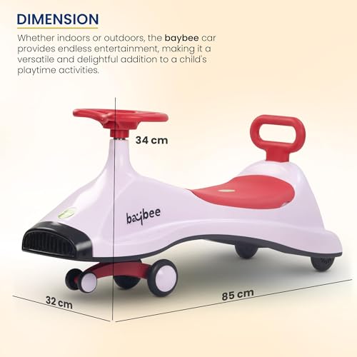Image of Baybee Primo Swing Cars for Kids | Twister Ride on Baby Car with 360 Steering, RGB Lights & Music | Push Rideons Toy Kid Car with Storage & Backrest | Magic Cars for Kids 3+ Years Boys Girls (Pink)