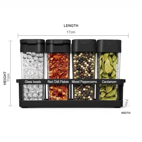 STACKLY Airtight Spice Jar Set with Rack, 8 pcs, Black - Image 3