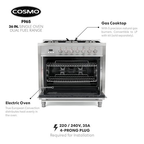 Cosmo F965 36 Inch 220/240V Dual Fuel Range With 5 Gas Burners thumb #5