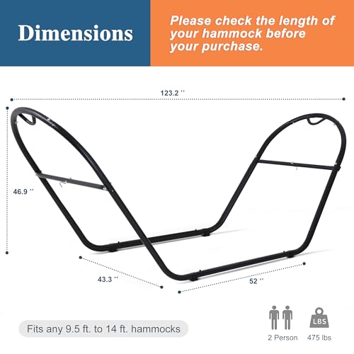 Image of SUNCREAT Universal Steel Outdoor Hammock Stand Only, Heavy Duty, Weather-Resistant Hammock Stand for Outside, Fits 9.5 to 14 Feet Long Hammock, 475-Pound Capacity, Patent Pending, Black