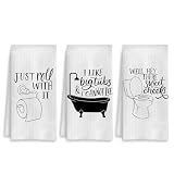 Fuasei Funny Hand Towels Set of 3, Black and White Hand Towels for Bathroom, Black and White Funny Bathroom Decor, 16x24 Inch