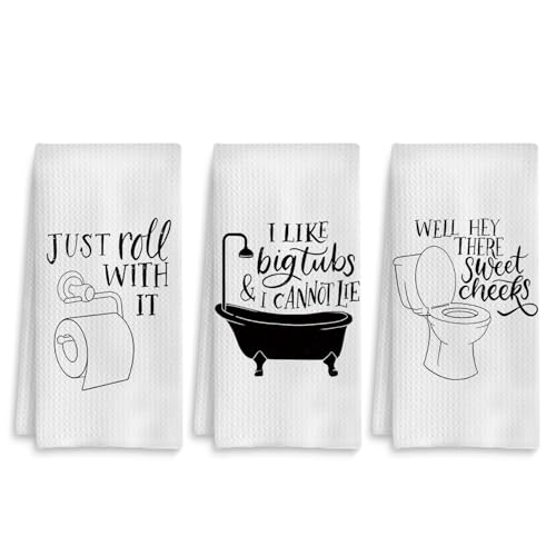 Fuasei Funny Hand Towels Set of 3, Black and White Hand Towels for Bathroom, Black and White Funny Bathroom Decor, 16x24 Inch