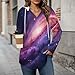 Womens Bodysuit Pullover Shirts Tops Long Sleeve Hoodie Universe Outer Space Blue and Purple Starry Sky Night Pattern Tshirt, S-3XL