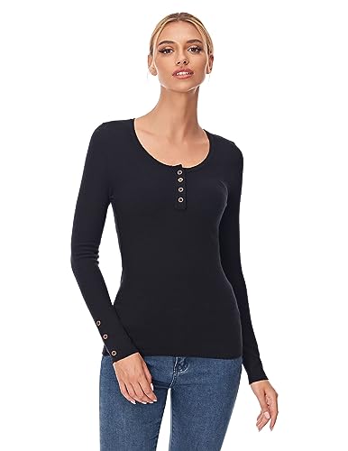 AmélieBoutik Women Henley Long Sleeve Waffle Knit Sweater Top