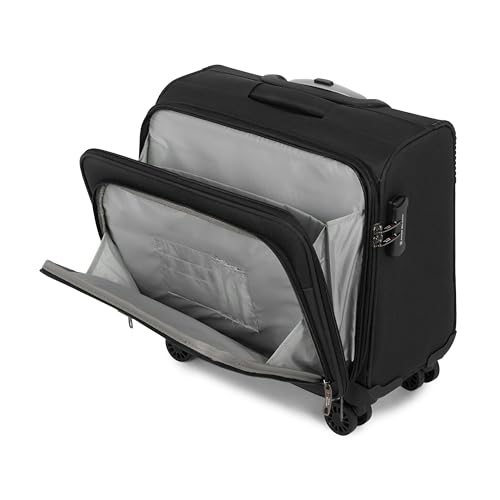 Image of SWISS MILITARY Parker Pro 48L Laptop Overnighter Trolley Bag 15.6 inch Business Cabin Luggage with 360 Degree Wheels Aluminium Trolley Utility Pockets Office Commutes Business Trips Airport Travel-Black