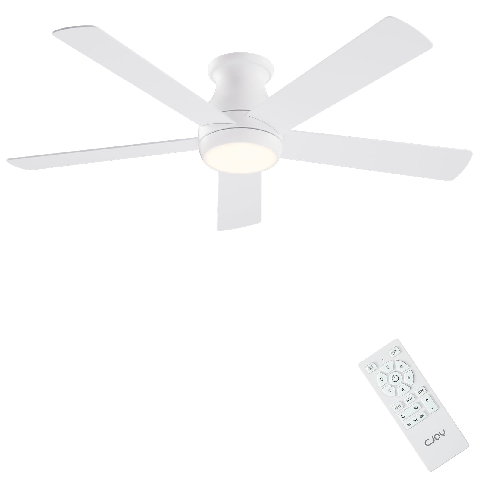 CJOY 132cm Deckenventilator mit Beleuchtung Fernbedienung Leise Dimmbar Umkehrbar Speicher 3CCT Weiß Holzmaserung