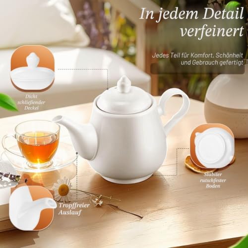 Flexzion Porzellan-Teekanne Mit Deckel - Persönliche Keramik-Kanne für 2-3 Tassen, 680 ml, Reinweiß - Mikrowellen- und Spülmaschinenfest – Ansicht 6