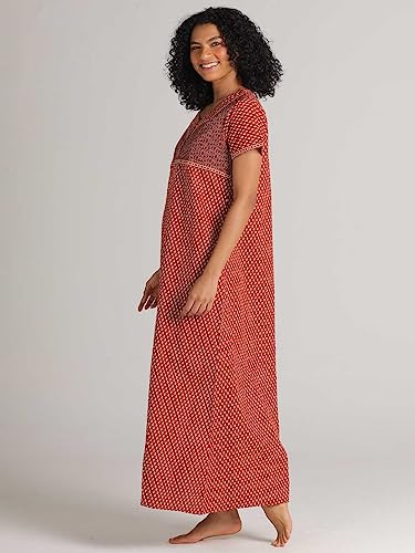 Image of Evolove Women's Cotton Long Maxi Night Gown Nighty Dress with Pocket & Stylish Button, Super Soft Comfortable (LNG-Button)