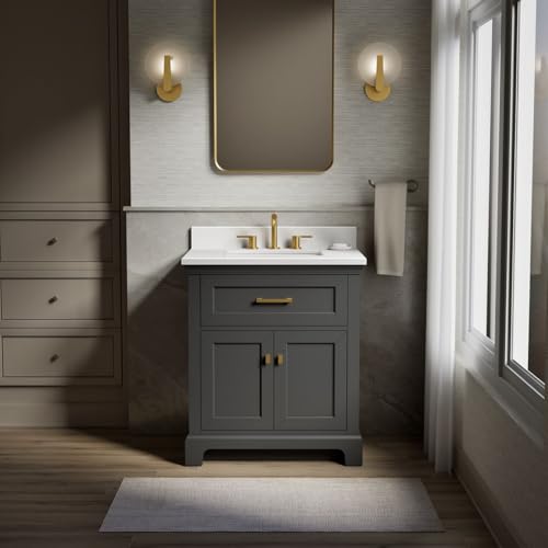 Comparison: Best Quartz Color For White Cabinets 10 KOHLER Charlemont 30" Bathroom Vanity Cabinet with White Sink and Quartz Top, Modern Bathroom Storage, Dark Warm Grey, K-29260-BD1-DWG