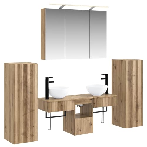 Arredamento pratico e moderno: il set combina un design moderno con un materiale robusto per resistenza all'umidità e durata, convince per l'organizzazione chiara e crea un'atmosfera elegante per il bagno.