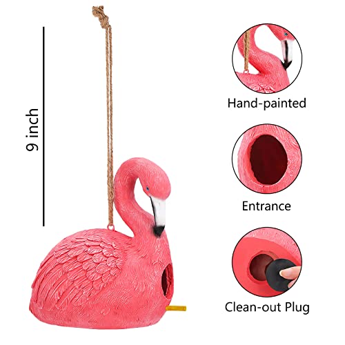 Bayn Bird House For Outside, Hanging Handcrafted Flamingo Resin Outdoor Birdhouses Humming Bird, Bluebird, Wren, Camper Hanging Houses Nest Cage #TOP3