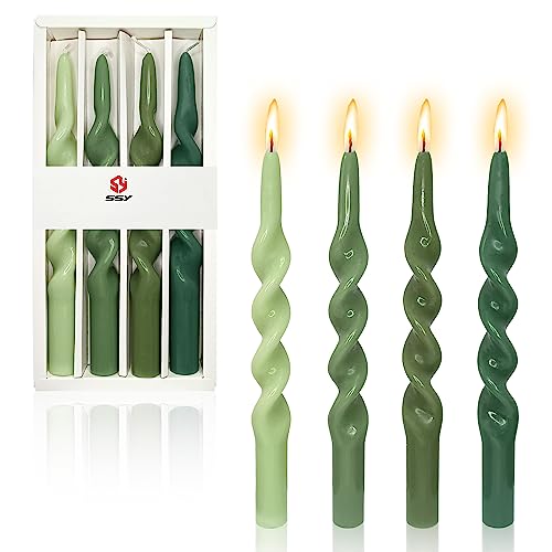 Spiral Taper Candle Green Candlesticks 10inch Colored