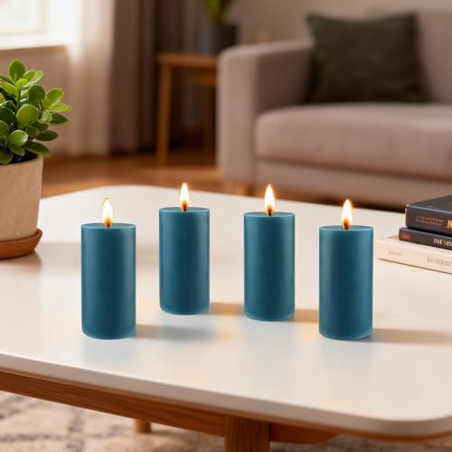 4 Stück Stumpenkerzen, Stumpenkerzen Blau Höhe 10 cm Ø 5 cm, Lange Brenndauer, Kerzen Set Säulenkerzen Kerzen-Deko Tafelkerzen Weihnachts-Kerzen für Haushalt, Feiern und Gastronomie