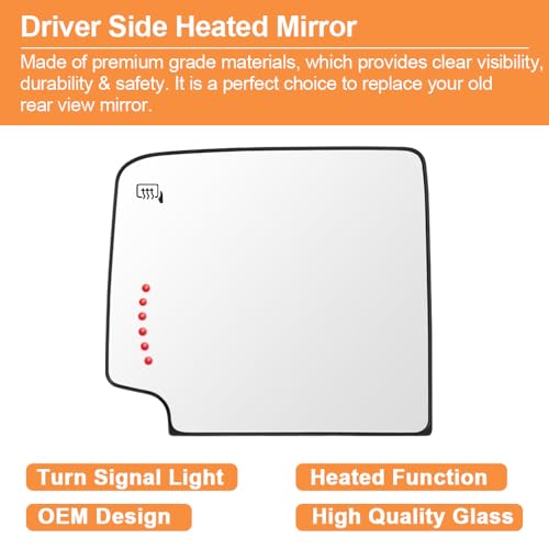 Senzeal Driver Side Heated Mirror Upper Tow Mirror Glass Replacement for Chevy Silverado 1500 GMC Sierra 1500 2014-2017 Silverado Sierra 2500 3500 HD 2015-2017 Replaces 23444110 (Left Side) - Thumbnail 3