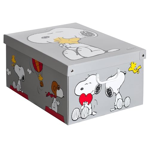 Lavatelli Scatola per armadio in cartone, organizer per vestiti e biancheria, per cambio stagione o per confezione regalo, Grande, Snoopy Grigia, con coperchio 39x50x24 cm