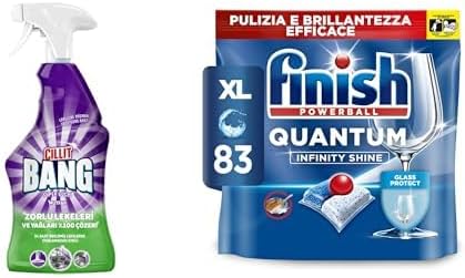 Cillit Bang Mutfak Yağ ve Kireç Çözücü Sprey 750 ml ve Finish Quantum Infinity Shine 83 Kapsül Bulaşık Makinesi Deterjanı Tableti (1 x 83 Kapsül)